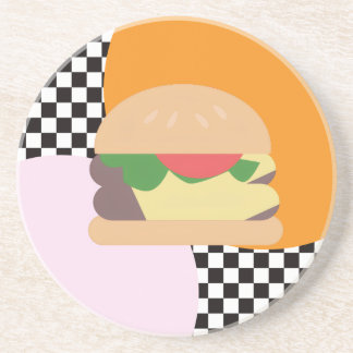 Bold Burger Checkered Pink Orange Black Coaster