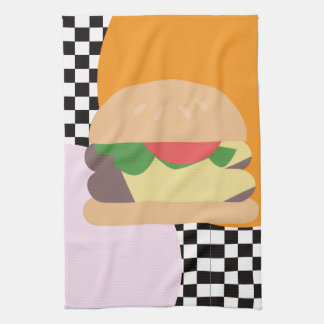 Bold Burger Checkered Pink Orange Black Tea Towel