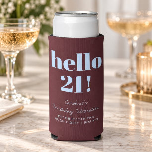 Bold Burgundy Blue Modern 21st Birthday Custom Seltzer Can Cooler