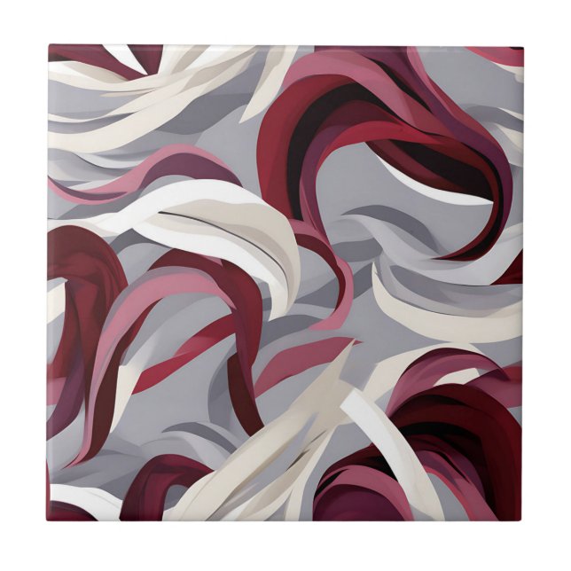 Bold Burgundy Brushstrokes on Grey Background  Tile (Front)