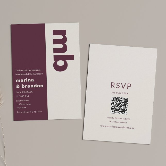 Bold Burgundy Editorial QR Wedding Invitation (Creator Uploaded)