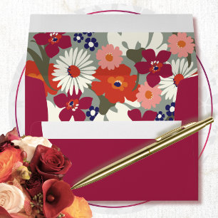 Bold Burgundy Orange Green Floral Vibrant Wedding Envelope
