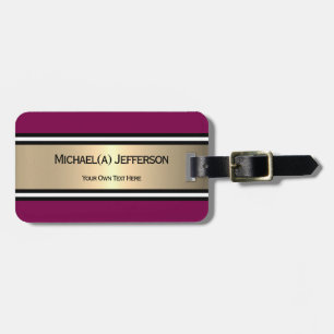 Bold Burgundy Red Gold Stripe, Black White Accent Luggage Tag