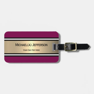 Bold Burgundy Red Gold Stripe, Black White Accent Luggage Tag