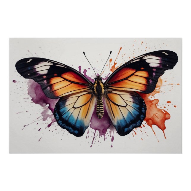 *~* Bold Butterfly Spash Watercolor AP52 Poster (Front)