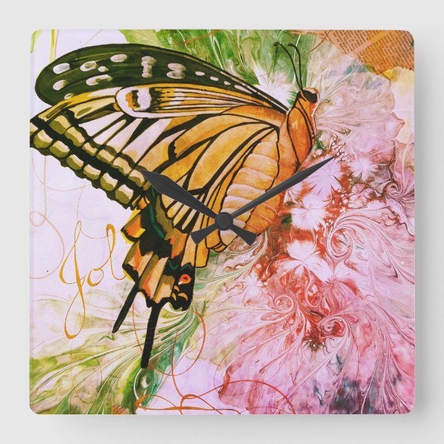 Bold Butterfly Square Wall Clock (Front)