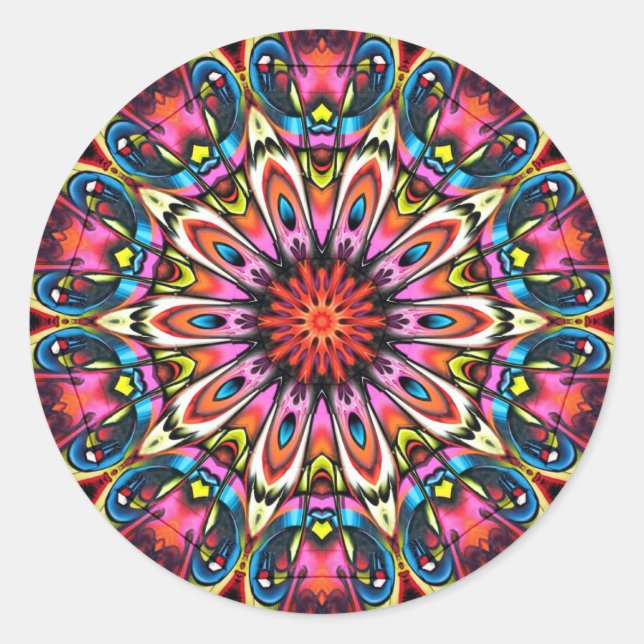 Bold Buzz Kaleidoscope Mandala Classic Round Sticker (Front)