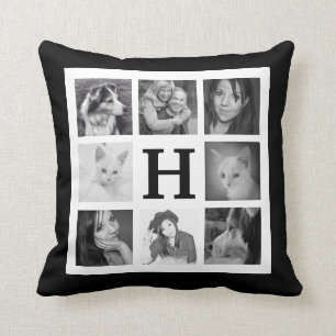 Bold BW Mod 16 Family Photos and Monogram Cushion