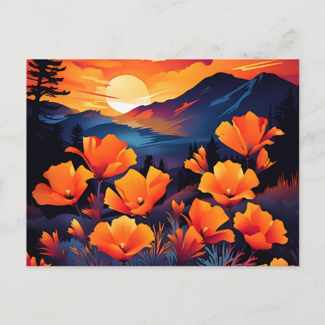 Bold California Poppy with Fiery Sunset Postcard (Front)