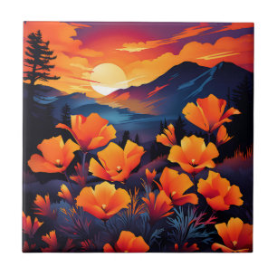 Bold California Poppy with Fiery Sunset Tile