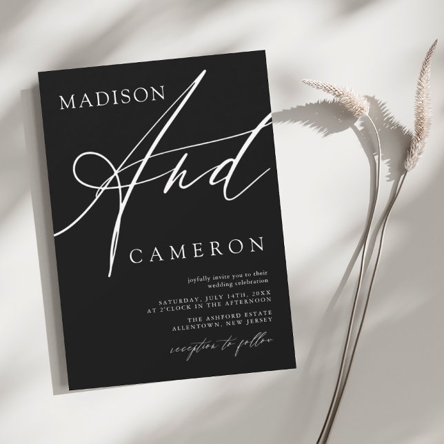Bold Calligraphy Black and White Wedding Invitation (Creator Uploaded)