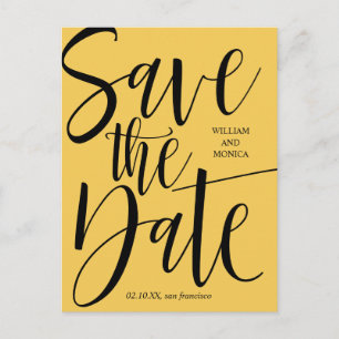 Bold Calligraphy   Black mustard modern wedding Announcement Postcard