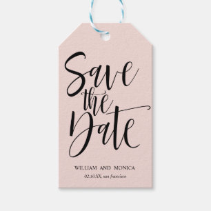 Bold Calligraphy   Black pink modern save the date Gift Tags