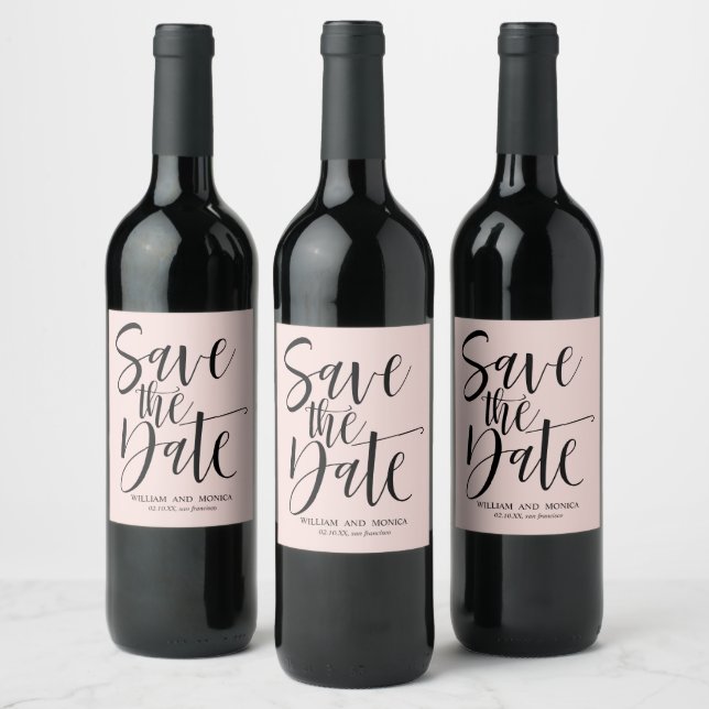 Bold Calligraphy | Black pink modern save the date Wine Label (Bottles)