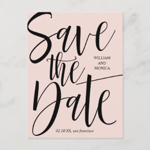 Bold Calligraphy   Black pink modern wedding Announcement Postcard