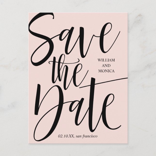 Bold Calligraphy | Black pink modern wedding Announcement Postcard (Front)