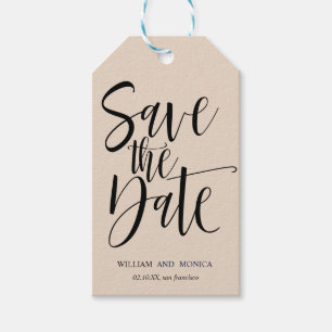 Bold Calligraphy Eggshell WEDDING SAVE THE DATE Gift Tags