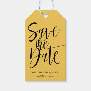 Bold Calligraphy   Mustard modern save the date Gift Tags