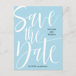 Bold Calligraphy White azure modern wedding Announcement Postcard