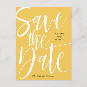 Bold Calligraphy   White mustard modern wedding Announcement Postcard