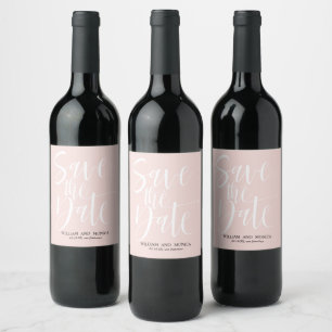 Bold Calligraphy White pink modern save the date Wine Label