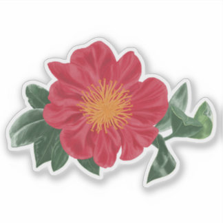 Bold Camellia Blossom with Leaves Sticker
