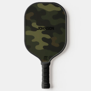 Bold Camo Earthy Greens Browns Customisable Name Pickleball Paddle