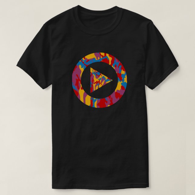 Bold Camo Pattern Press Play T-Shirt (Design Front)