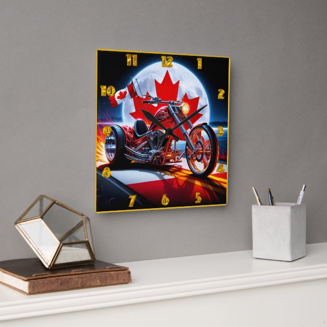 Bold Canadian chopper under a full moon Square Wall Clock (Office)