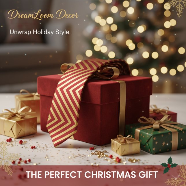 Bold Candy Cane Stripes Red & Gold Christmas Gift Tie (Creator Uploaded)