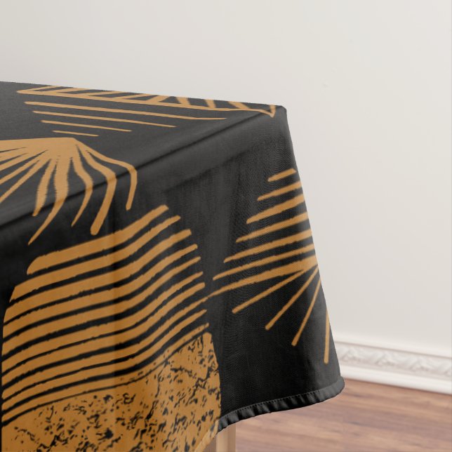 Bold Caribbean Tribal Mudcloth: Black, Gold Tablecloth (In Situ)