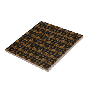 Bold Caribbean Tribal Mudcloth: Black, Gold Tile