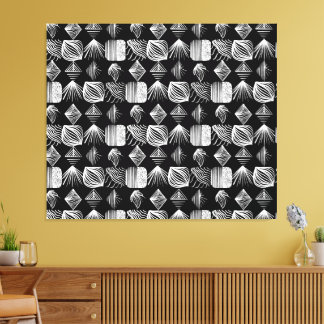 Bold Caribbean Tribal Mudcloth – Black & White, Canvas Print