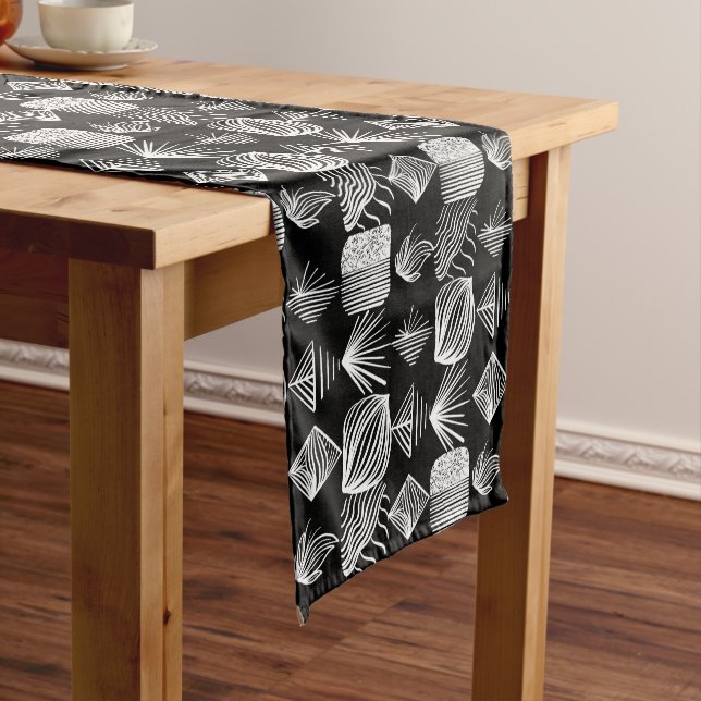 Bold Caribbean Tribal Mudcloth – Black & White,  Short Table Runner (In Situ)