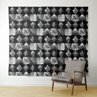 Bold Caribbean Tribal Mudcloth – Black & White, Tapestry