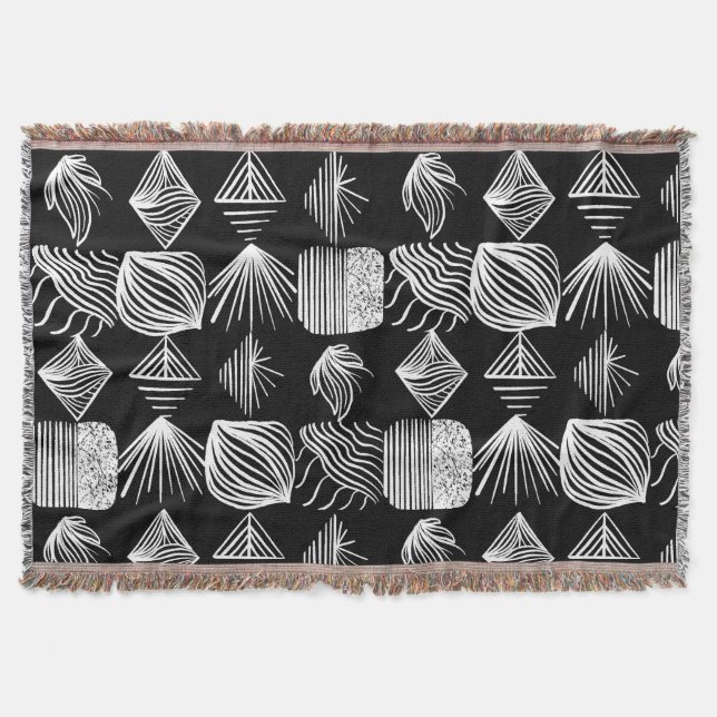 Bold Caribbean Tribal Mudcloth – Black & White,  Throw Blanket (Front)