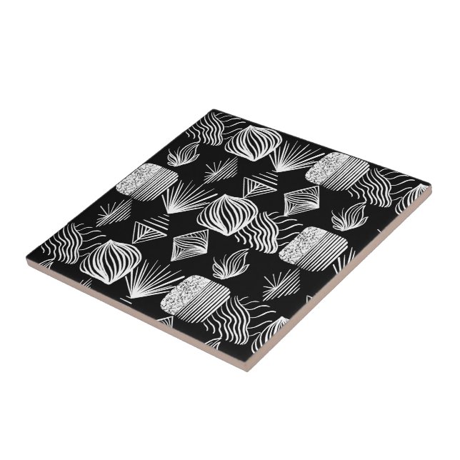 Bold Caribbean Tribal Mudcloth – Black & White,  Tile (Side)