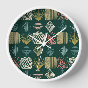 Bold Caribbean Tribal Mudcloth: Boho Teal Clock