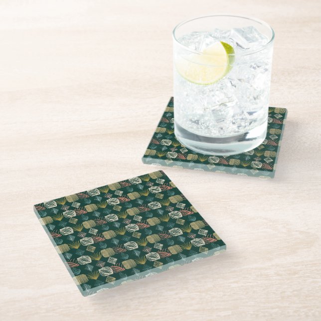 Bold Caribbean Tribal Mudcloth: Boho Teal Glass Coaster (Angled)