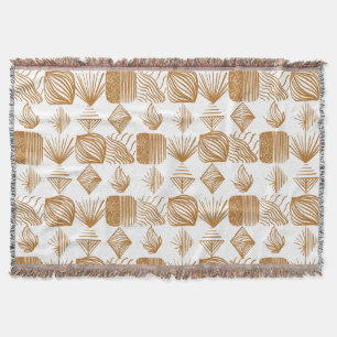 Bold Caribbean Tribal Mudcloth: Gold, White Throw Blanket