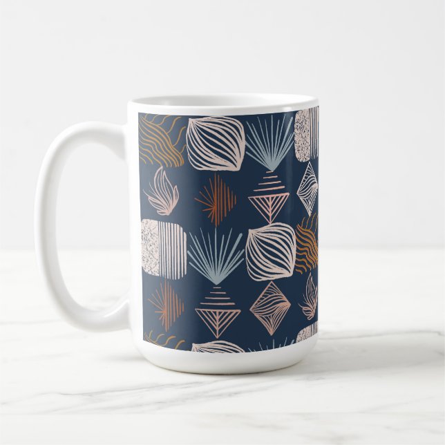 Bold Caribbean Tribal Mudcloth: Navy Blue, Boho Coffee Mug (Left)