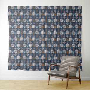 Bold Caribbean Tribal Mudcloth: Navy Blue, Boho Tapestry