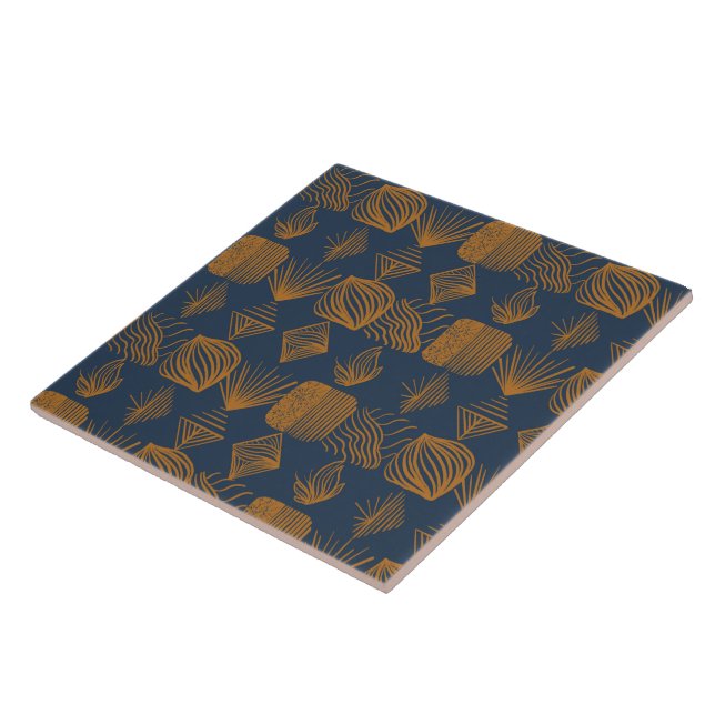 Bold Caribbean Tribal Mudcloth: Navy Blue, Gold Tile (Side)