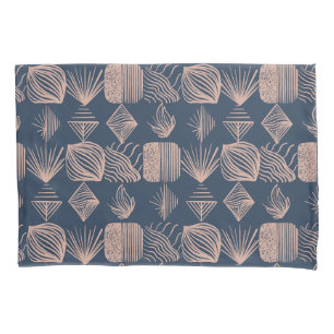 Bold Caribbean Tribal Mudcloth: Navy Blue, Pink Pillowcase