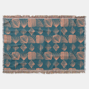 Bold Caribbean Tribal Mudcloth: Teal, Coral Throw