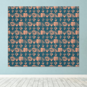 Bold Caribbean Tribal Mudcloth: Teal, Coral Throw Canvas Print