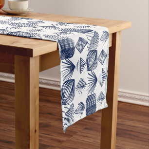 Bold Caribbean Tribal Mudcloth: White, Navy Blue Short Table Runner