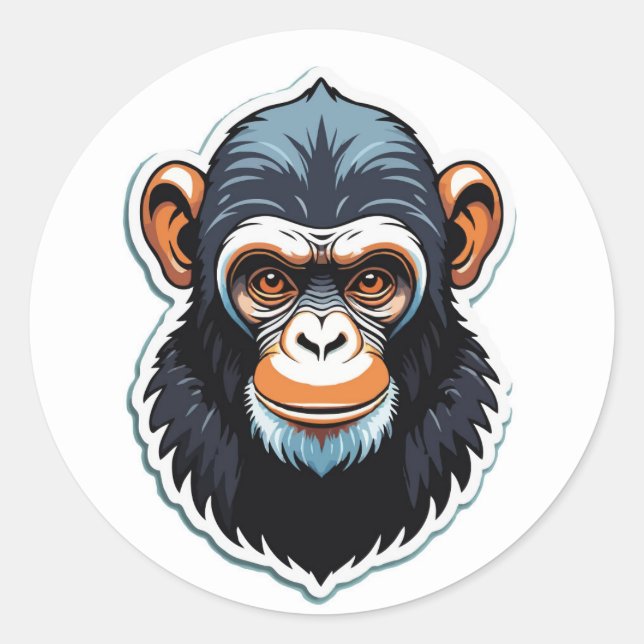 Bold Cartoon Ape Head Illustration Classic Round Sticker (Front)