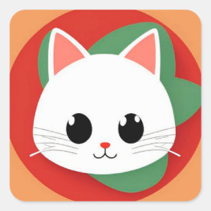 🐱 Bold Cartoon Cat Face Graphic Pop Art Style 🐱 Square Sticker