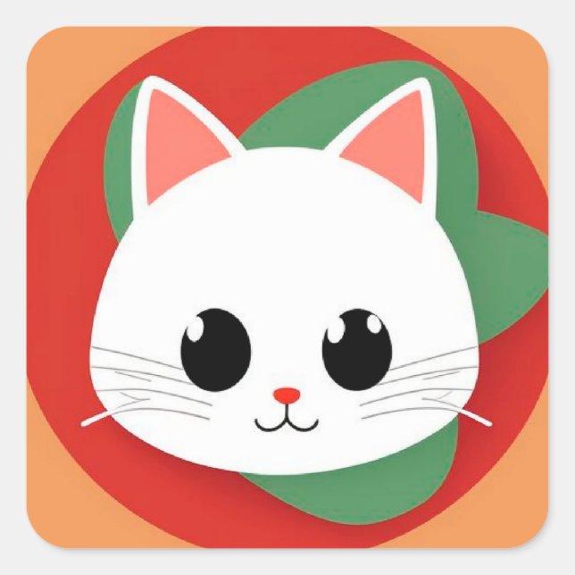 🐱 Bold Cartoon Cat Face Graphic Pop Art Style 🐱 Square Sticker (Front)